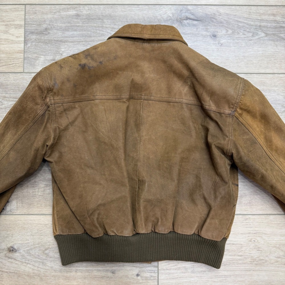 Vintage Fidelity Women's Brown Nubuck Suede Leather Bomber Jacket Distressed Med - Picture 9 of 13